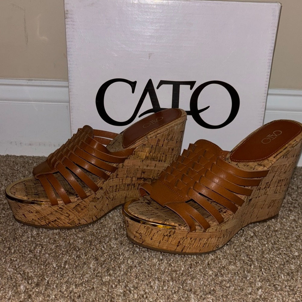 Cato Women's Brown Cork Wedge Sandals